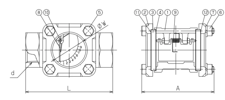 SF-1S Flap Type Sight Glass Dimensions